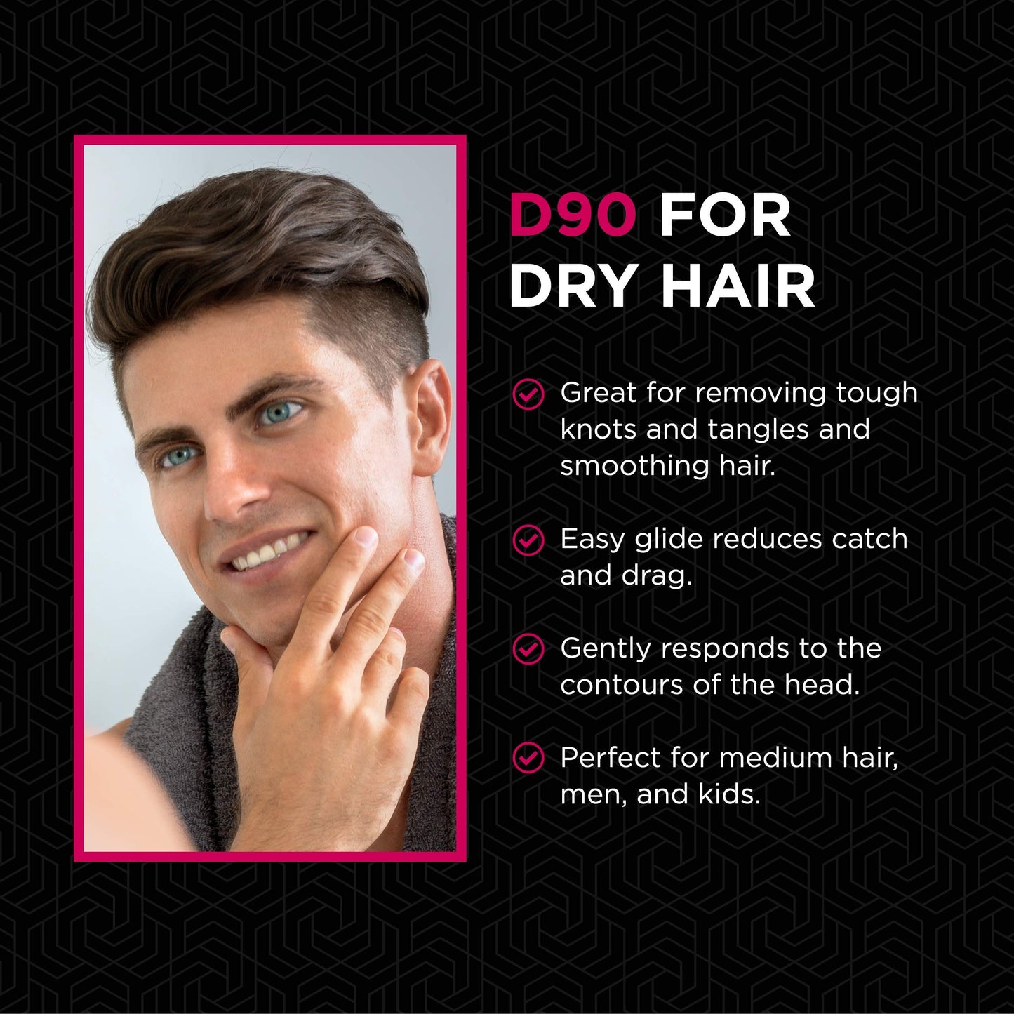 Denman Tangle Tamer Ultra (Pink) Detangling Paddle Brush For Curly Hair And Black Natural Hair - use with both Wet & Dry Hair, D90L