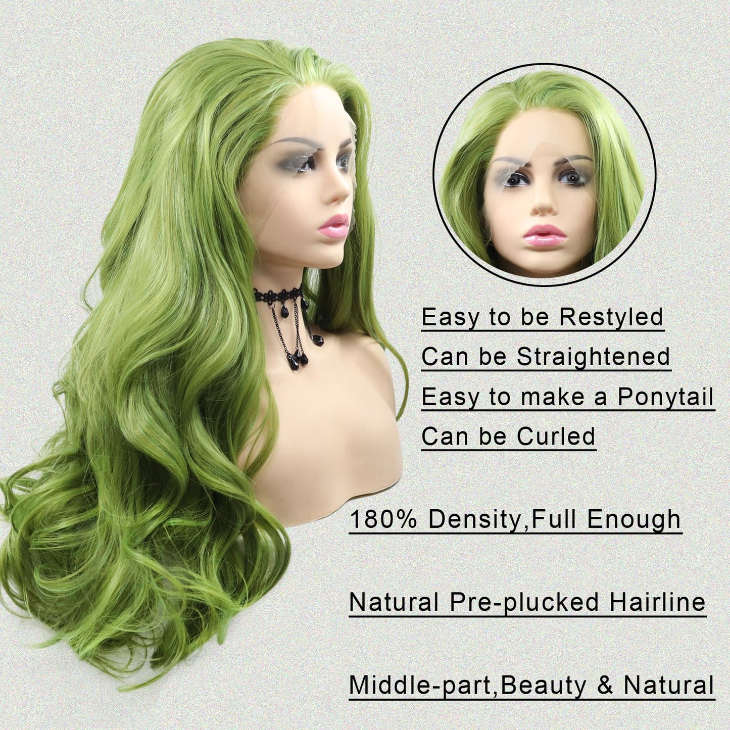 AFBeauty Green Lace Front Wig Body Wave Glueless Lace Wigs Olive Green Long Curly Wavy Pre Plucked Natural Wig Synthetic Heat Resistant Fiber Hair Colorful Wig for Women Daily 24 Inch