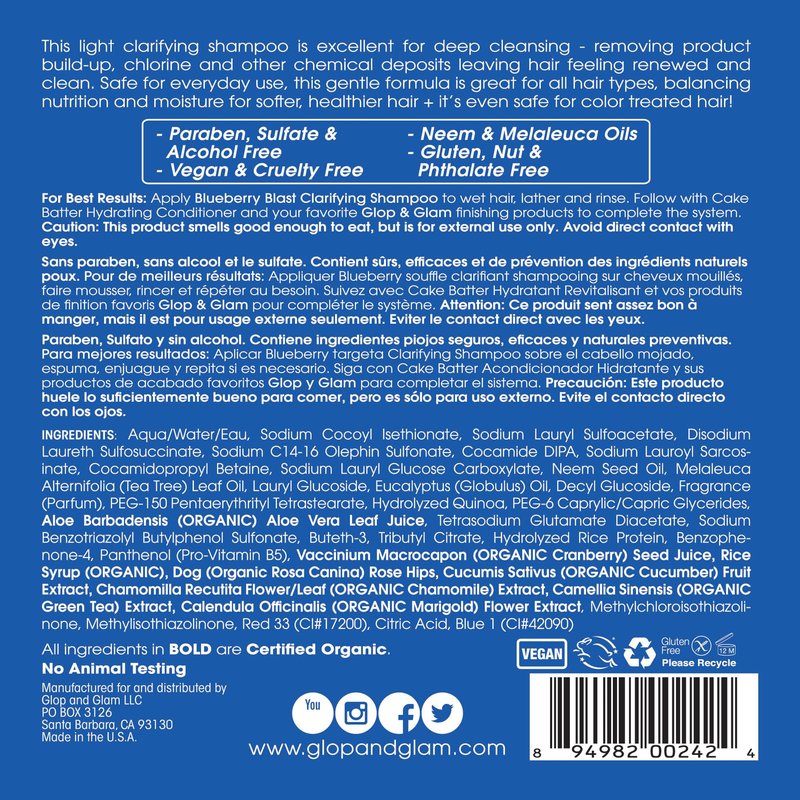 Glop & Glam® Blueberry Blast Clarifying Shampoo for Kids (25.0 fl oz) | Paraben, Phthalate & Gluten Free | Gentle Formula | Removes Build-up & Residue | Great for Swimmers | Refreshes | Color Safe