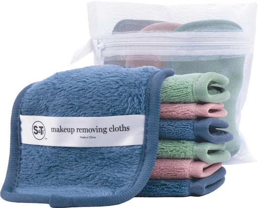 S&T INC. Makeup Remove Wipes, 7 Pack + Bag, 4.5" x 6.5", Assorted Colors