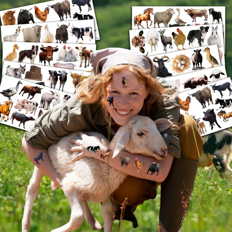 103 PCS Farm Animals Birthday Party Decorations Favors Supplies Barnyard Farm Pig Horse Sheep Ox Cow Farmhouse Temporary Tattoos Stickers Girls Boys Classroom School Prizes Reward