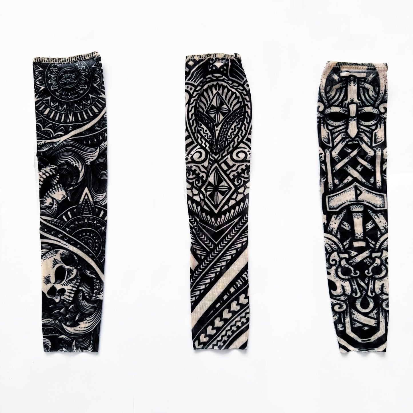 Kids full arm temporary tattoos sleeves | 3 PCS fake tattoo for Rockstar Viking Pirate Hawaiian Samoan Tribal Fancy Dress | for Boys & Girls 5 year to teens | Halloween Party