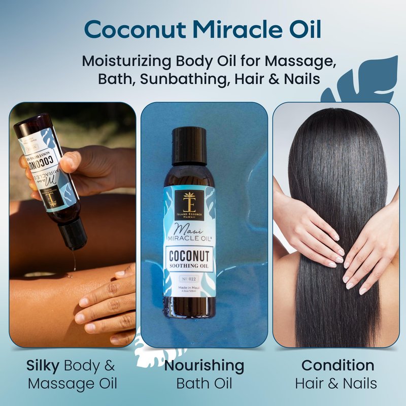 Island Essence Coconut Soothing Oil – Hawaiian Body Oil with Organic Coconut Oil, Kukui & Macadamia Nut – Lightweight Massage Oil for Skin, Hair & Nails – Made in Maui – 4.5 oz
