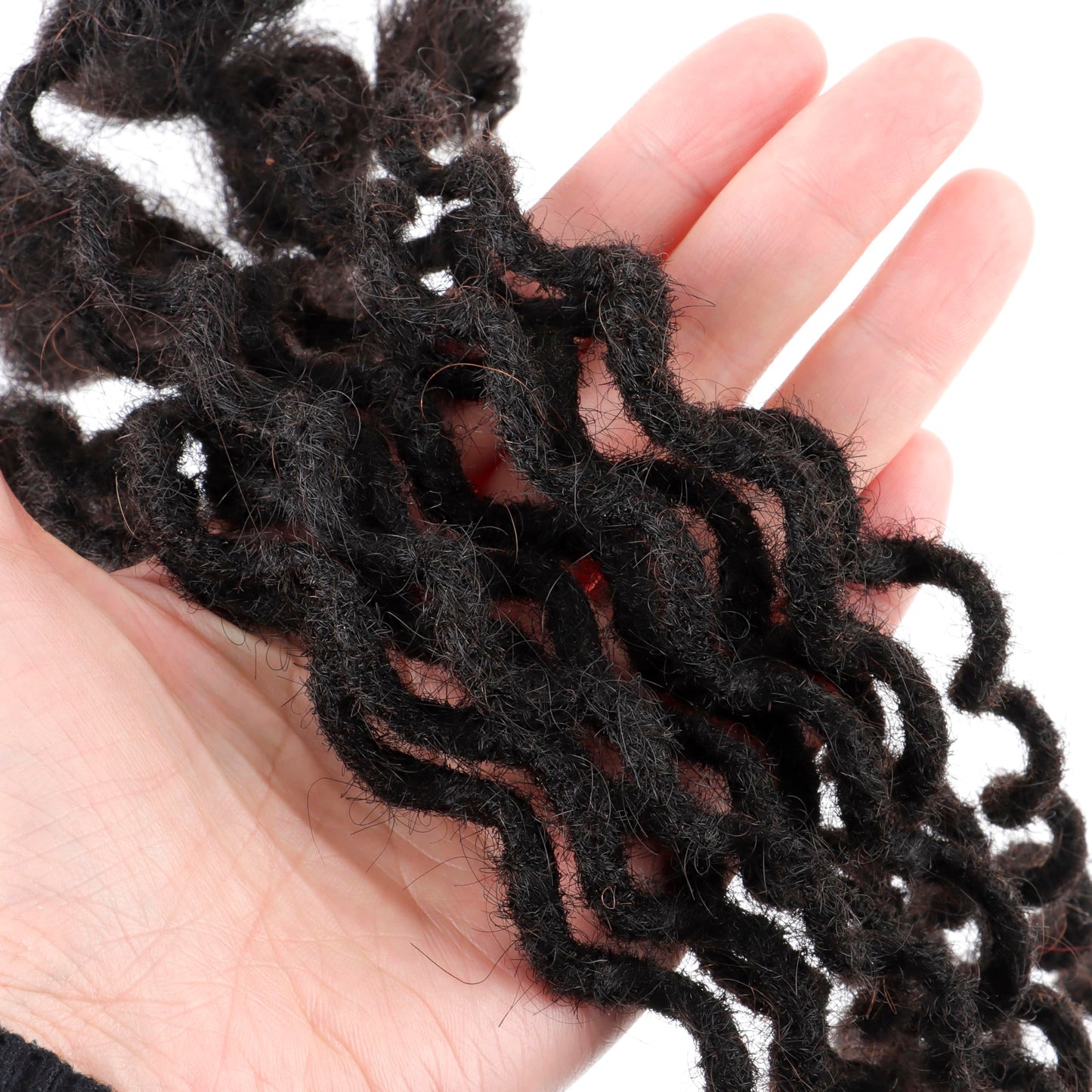 Curly Wavy Loc Extensions Human Hair 8Inch 0.6cm Width 10 Strands Dreadlock Extensions Full Handmade Permanent 100% Human Hair Can Be Dyed Bleached for Women Men Kids Natural Black