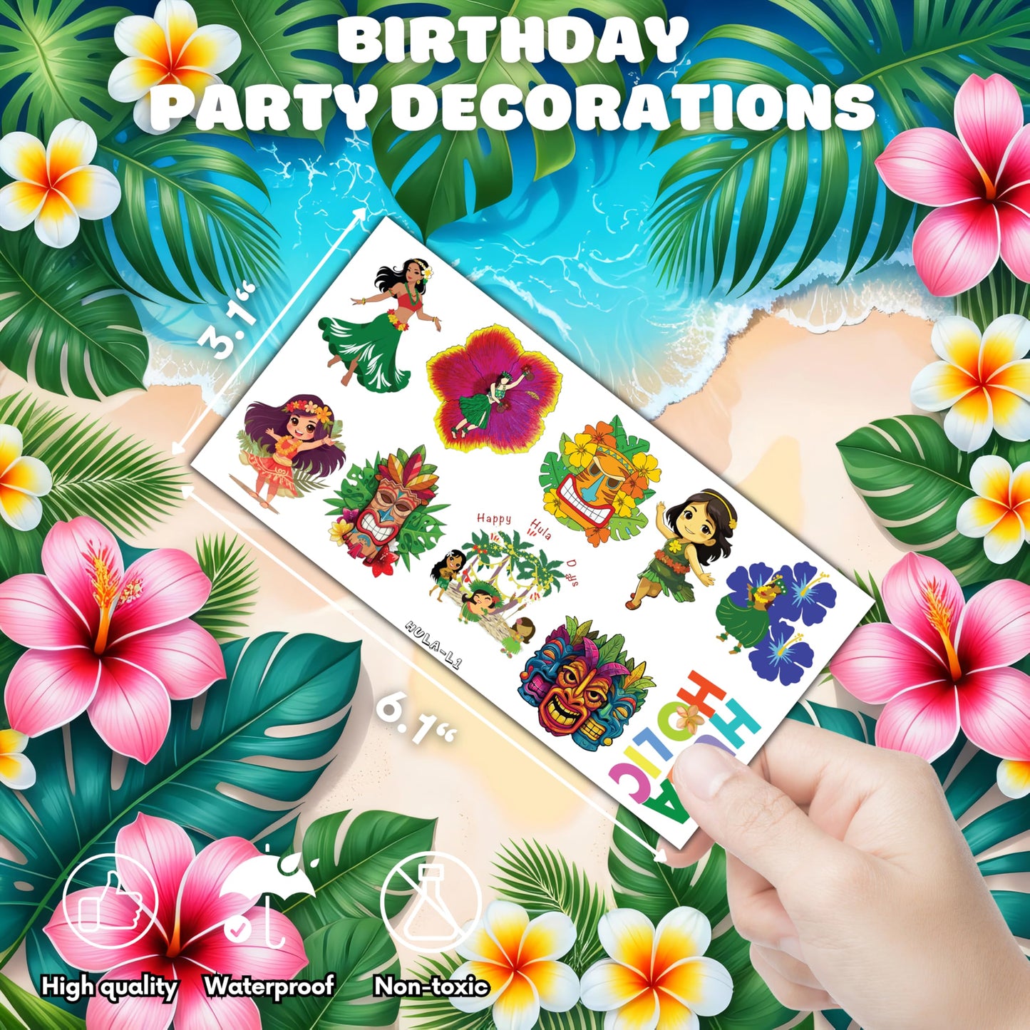 103 PCS Hula Hawaiian Temporary Tattoos Stickers Summer Beach
