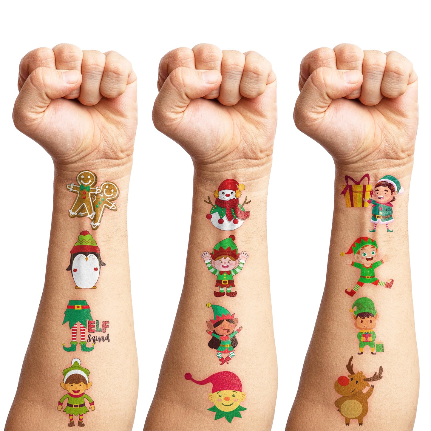 96PCS Elf Chritsmas Temporary Tattoos Winter Themed Birthday Party Decorations Supplies Favors Merry Xmas Snowflake Snowman Tattoo Stickers Gifts For Boys Girls Kids School Prizes Carnival Holiday