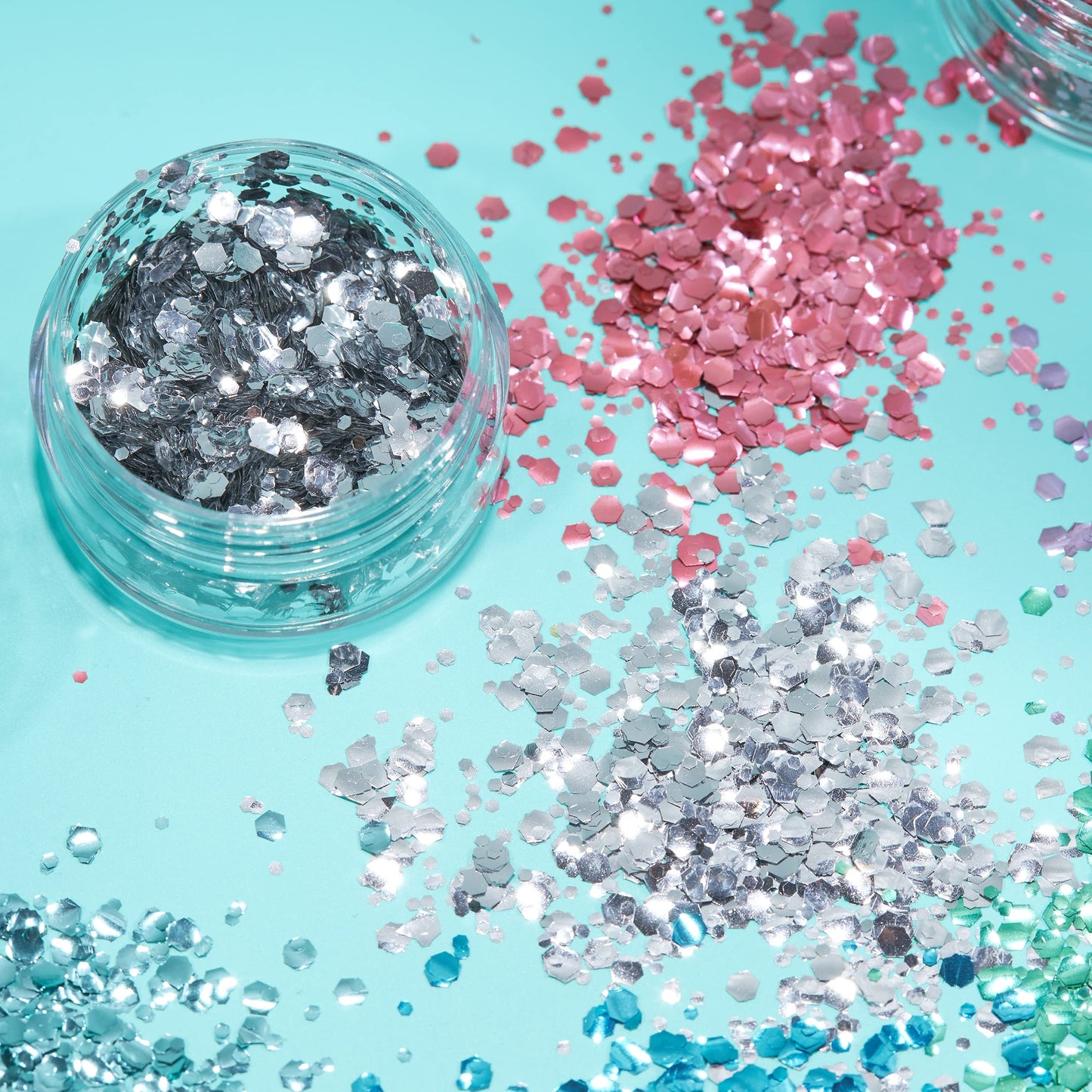 Biodegradable Eco Chunky Glitter by Moon Glitter - 100% Cosmetic Bio Glitter for Face, Body, Nails, Hair and Lips - 3g - Set of 5 - plus Glitter Fix Gel