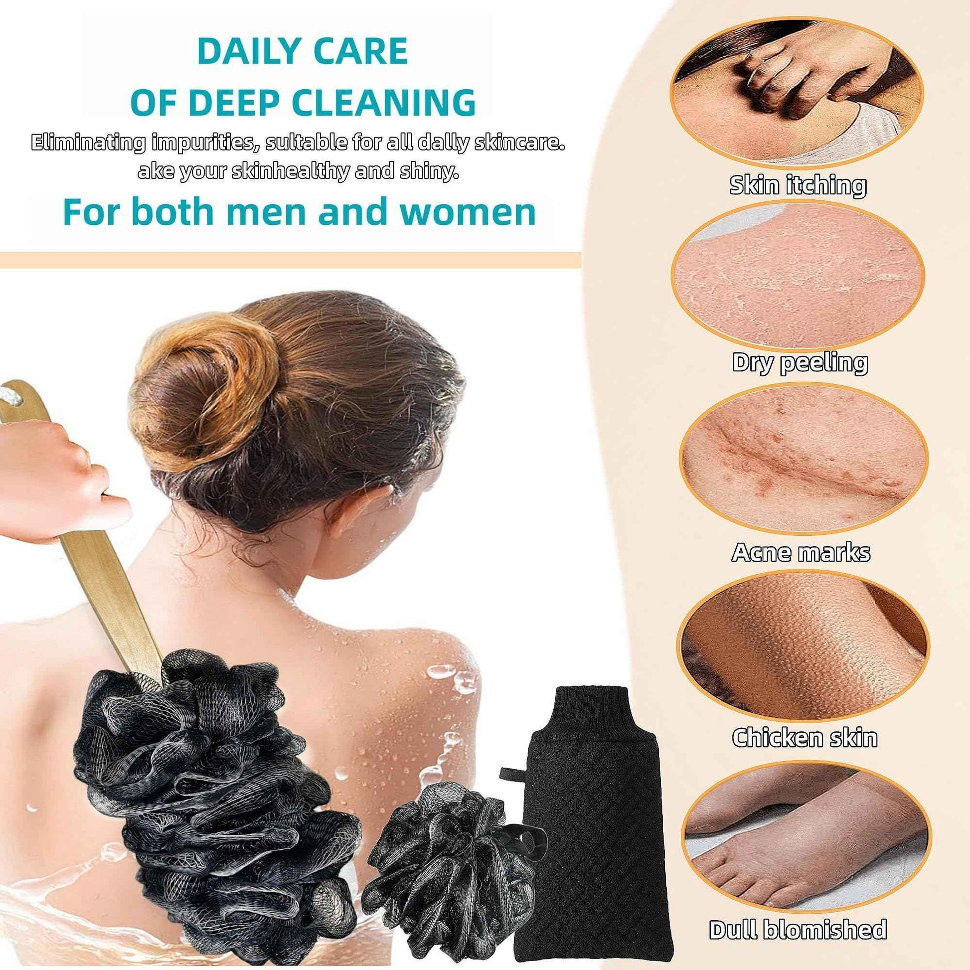 Exfoliating Natural Loofah Sponge Back Scrubber for Shower, Exfoliating Sponge for Shower, Bath Shower Scrubber for Men and Women, Luffa Scrubber to Clean Your Back Deeply Relax Your Body (3 Pack)