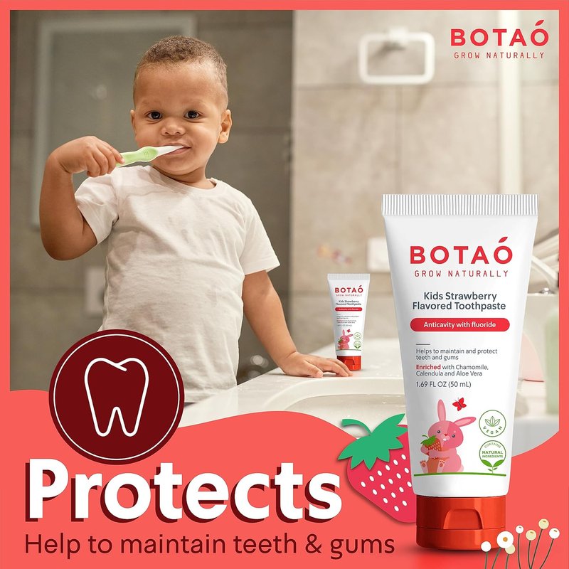 Kids Toothpaste - Natural Strawberry Anticavity Fluoride Formula | EWG Verified, Vegan, SLS Free, Safe to Swallow (3-Pack)