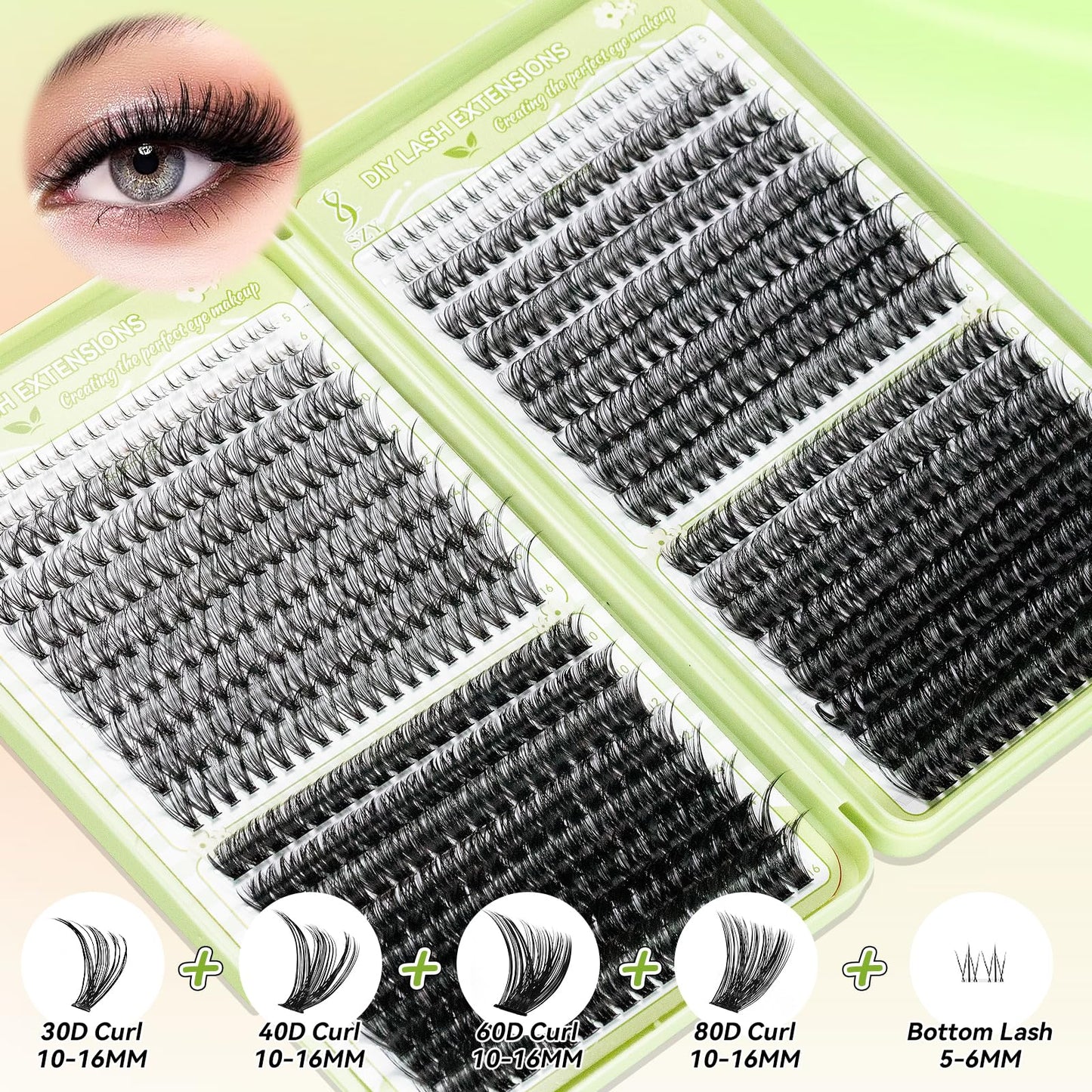 Eyelash Clusters Kit With Bottom Lashes 30+40+60+80D Lashes 668 Pcs Natural Wispy Lash Clusters Eyelash Extension Kit 5-16MM D Curl Lash with Bond and Seal Remover Tweezer for DIY at Home