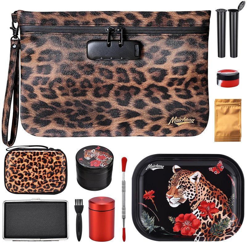 MAICHENG Storage Bag with Combination Lock and Accessories Travel Medicine Bag Container Money Cosmetic Organizer Great Gifts for Women Leopard