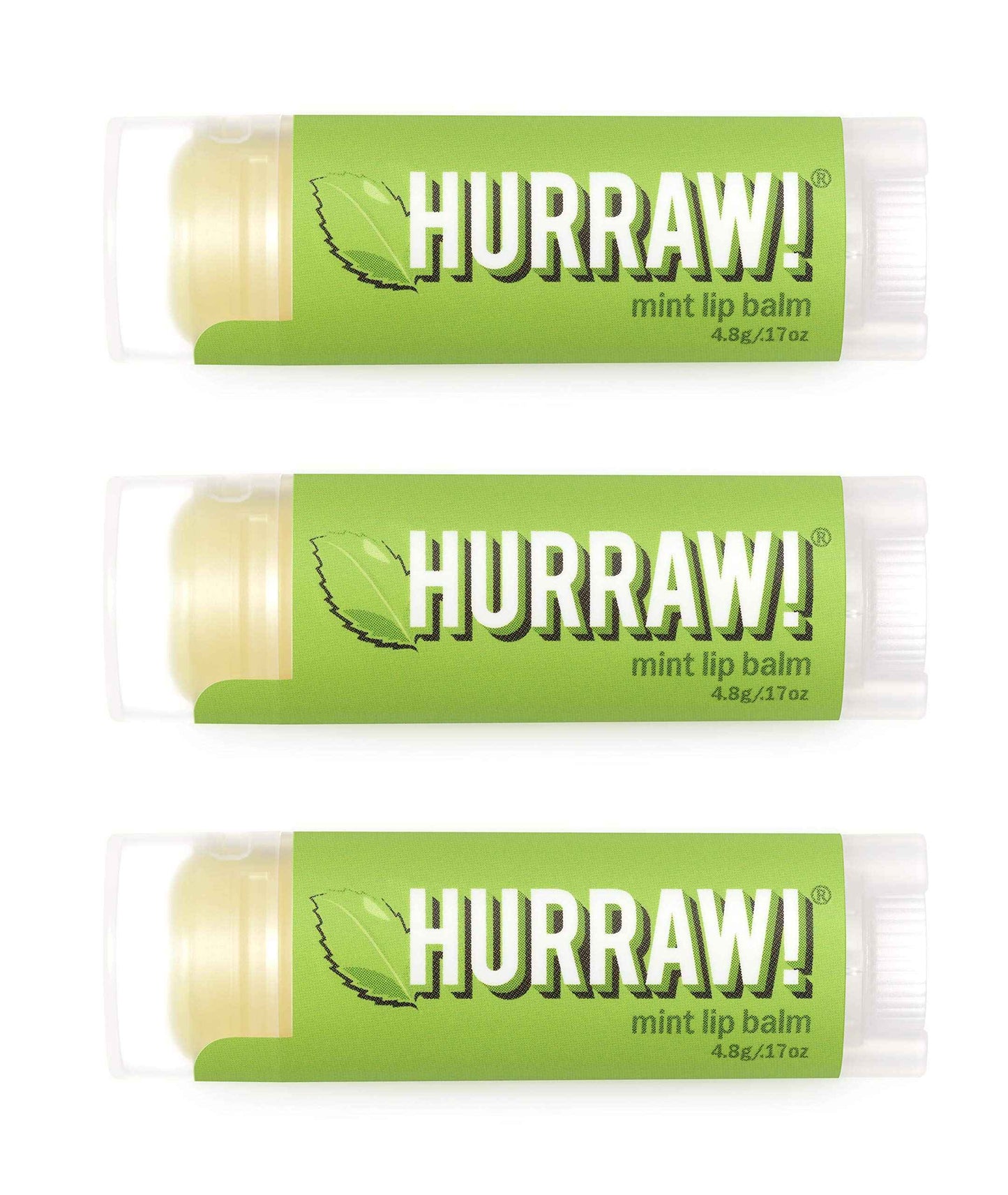 Hurraw! Mint Lip Balm, 3 Pack: Organic, Certified Vegan, Cruelty and Gluten Free. Non-GMO, 100% Natural Ingredients. Bee, Shea, Soy and Palm Free. Made in USA