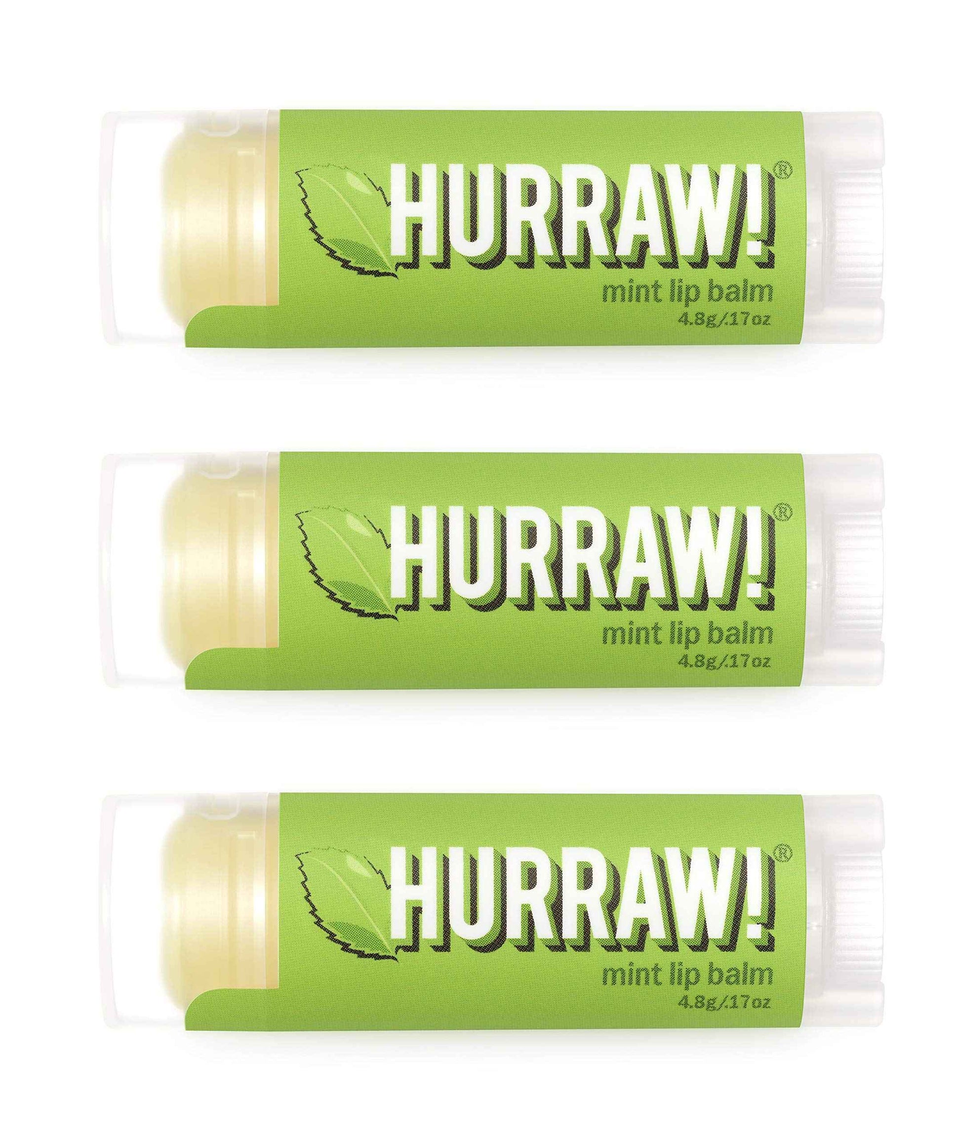 Hurraw! Mint Lip Balm, 3 Pack: Organic, Certified Vegan, Cruelty and Gluten Free. Non-GMO, 100% Natural Ingredients. Bee, Shea, Soy and Palm Free. Made in USA