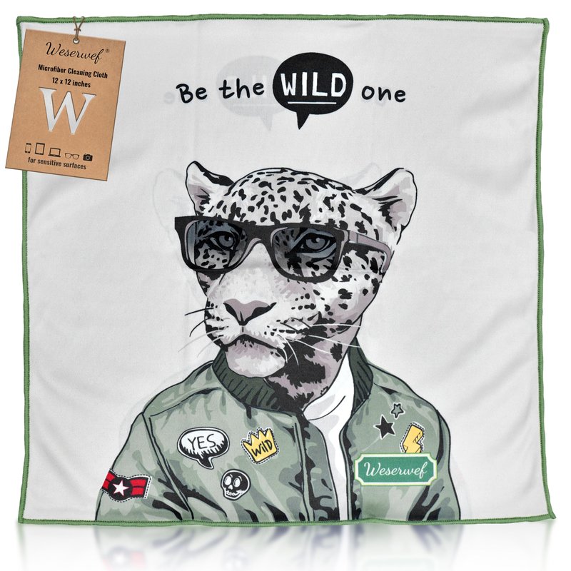 WESERWEF Design Microfiber Glasses Cleaning Cloth – Premium Cleaning Cloth for Eyeglasses, Screens, Tablets, Cameras & Lenses, 12" x 12", Ultra-Soft & Scratch-Free (Wild one)
