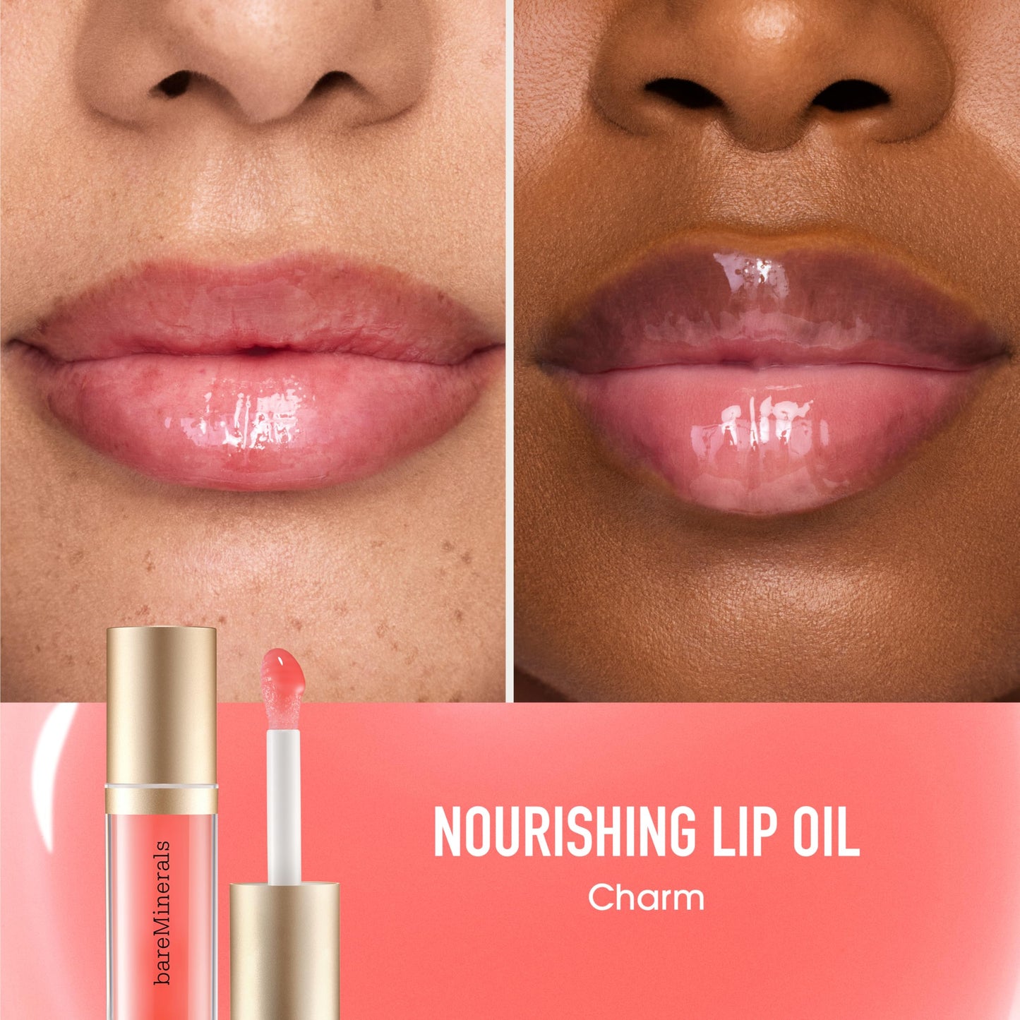bareMinerals Nourishing Lip Oil, Ultra-Hydrating, Non-Sticky & High-Shine, Clean & Vegan Formula with 9 Botanical Oils & Hyaluronic Acid for Soft, Smooth Lips, Charm