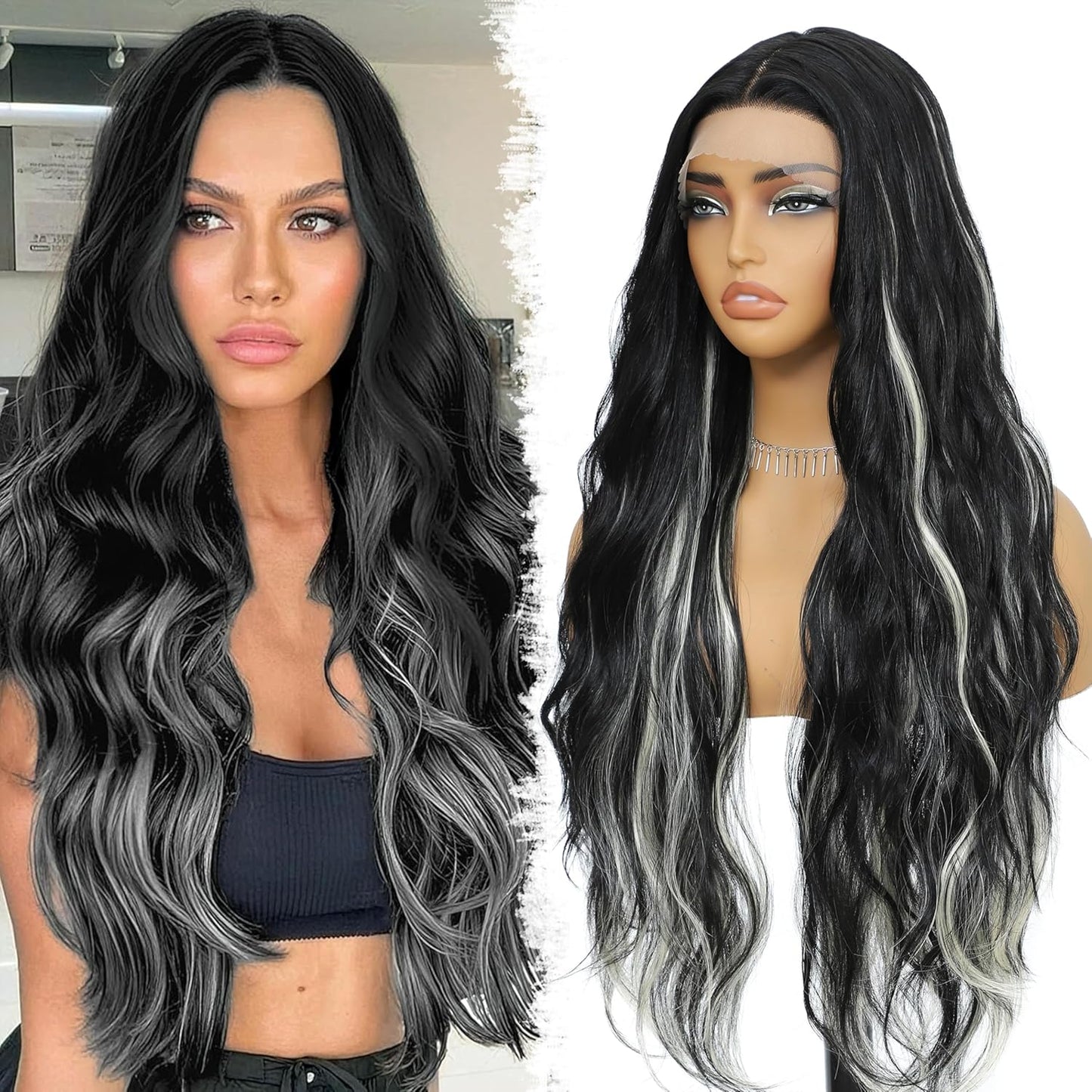 28-Inch Long Wavy Synthetic Lace Front Wig - Pre-Plucked, Glueless, Heat Resistant | Natural Wave for Women