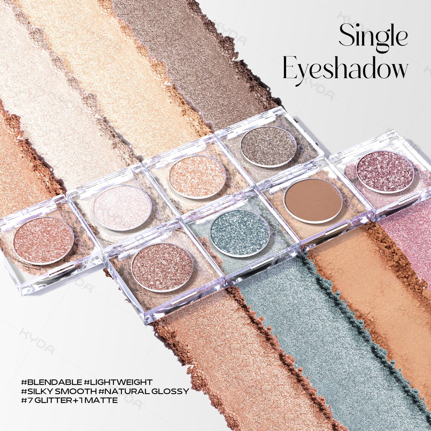 KYDA Single Glitter Eyeshadow, Cyan Blue Silver Eyeshadow, Lasting Blendable Shimmer Eyes Shadow, Sparkling Eyes Glitter, Soft Buildable Glossy Color, Wet Look Effect, Blue Stone