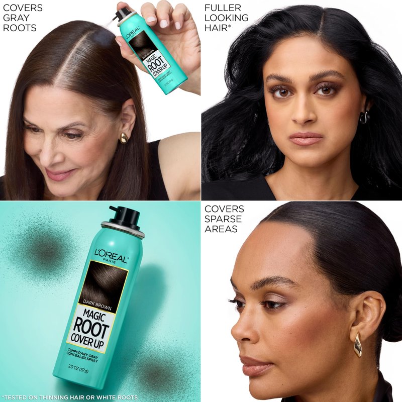 L'Oreal Paris Magic Root Cover Up Gray Hair Spray, 100% Gray Hair Coverage with Buildable, Lightweight, Transfer-Resistant, and Temporary Formula, Ammonia-Free, Light Golden Brown, 2 oz (1 Count)