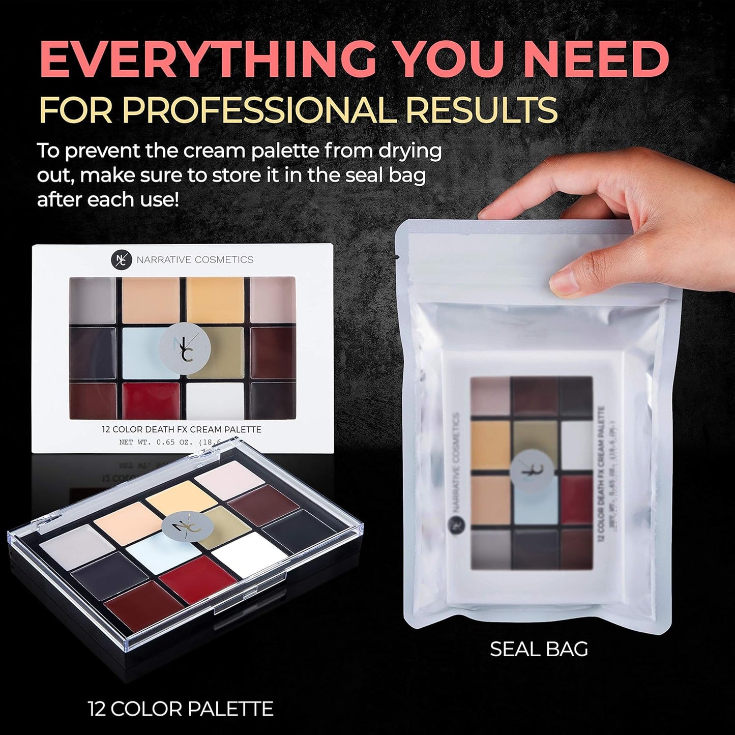 Narrative Cosmetics 12-Color Death FX Cream Palette - Waterproof Zombie & Undead SFX Makeup for Halloween, Cosplay | Quick-Drying Cream Colors