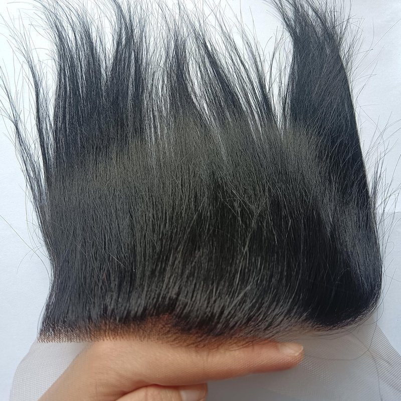 SeraphicWig Men Forehead Hairline Toupee Human Hair Lace Front Hair Pieces For Mens Lace Hair System Base Size 0.78x7.09 inch Natural Black