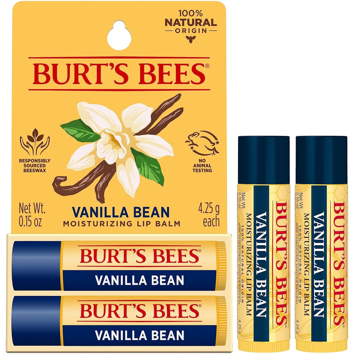 Burt's Bees Lip Balm - Vanilla Bean Lip Moisturizer with Natural Beeswax | 2 Tubes, 0.15 oz Each