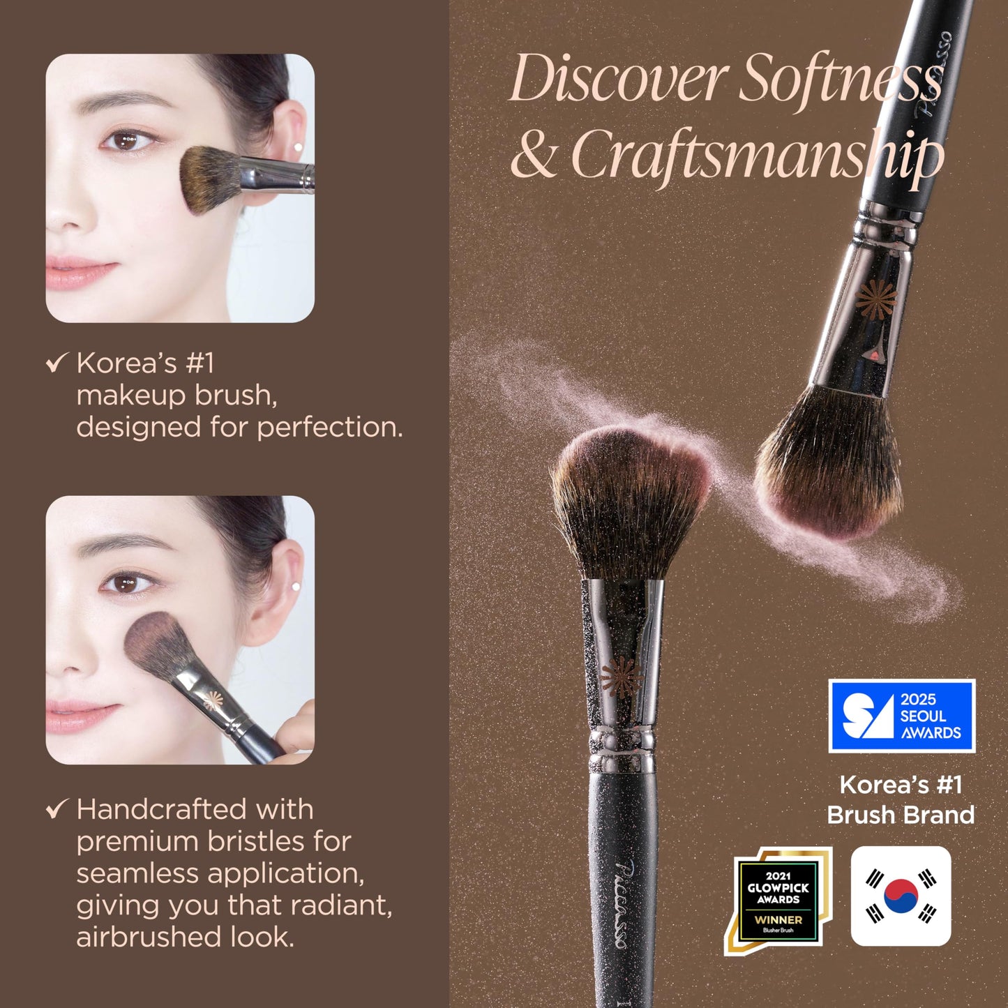 Piccasso 108 Blusher Brush – Soft Gray Squirrel Hair for Smooth and Natural Cheek Makeup, Fluffy Powder Applicator with Excellent Color Payoff, Small Face Brush for Daily Use, Professional Beauty