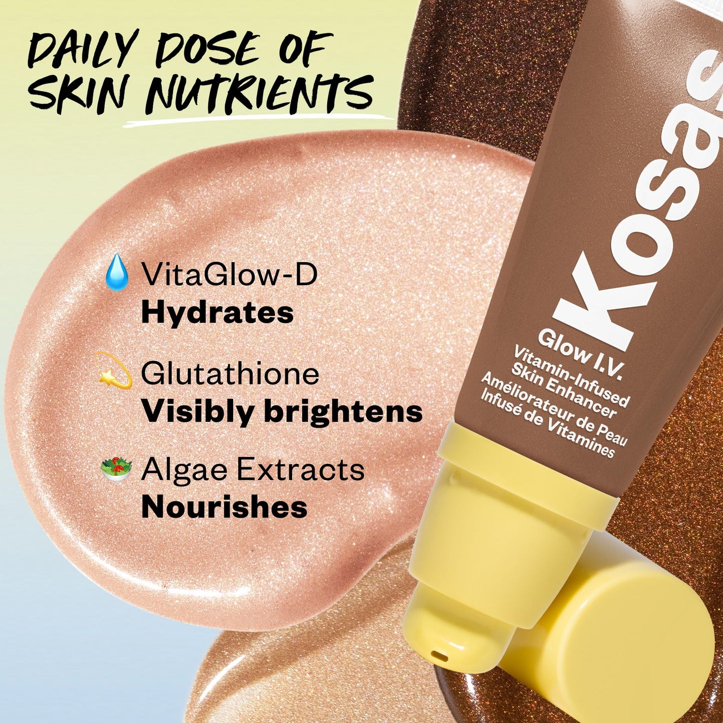 Kosas Glow I.V. Skin Illuminating Enhancer – Vitamin-Infused Liquid Highlighter, Hydrating Glow Primer, Lightweight Face Illuminator, Illuminate
