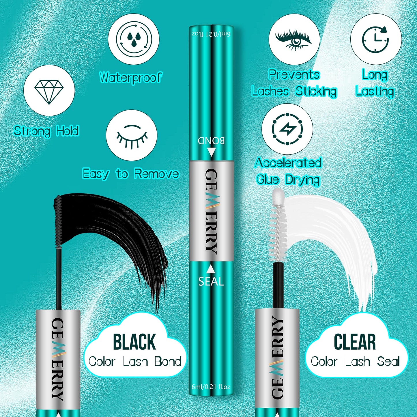 GEMERRY Lash Bond and Seal Kit Lash Cluster Glue Waterproof Strong Hold 72-96 Hours Bond and Seal Lash Glue for DIY Lash Extensions Kit with Eyelash Tweezers Kit