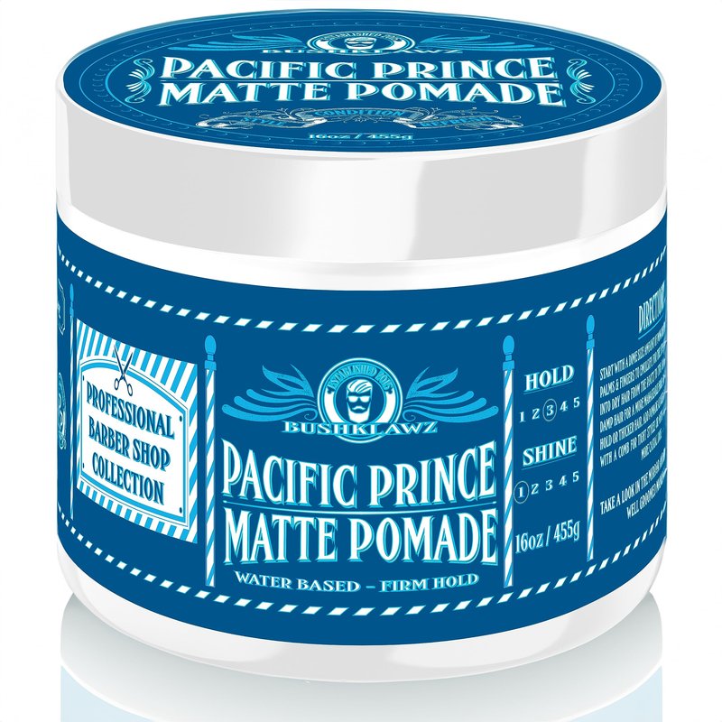 BushKlawz Pacific Prince Matte Pomade 455g/16oz Water Based Firm Hold Easy Wash No Build Up for Tight Styles Men's Styling Smells Great