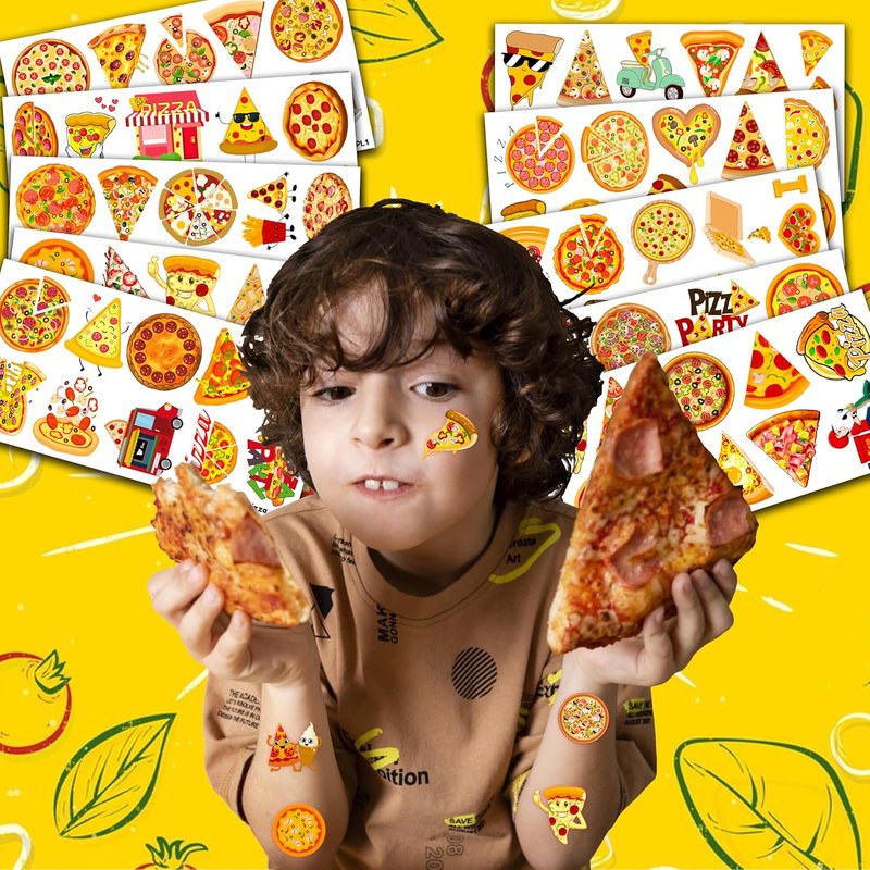 Pizza Temporary Tattoos - 102 PCS Cute Pie Slice Stickers for Birthday Party Favors | Fun Fast Food Décor for Kids