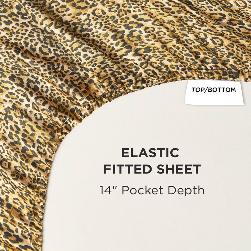 Juicy Couture Queen Size Satin Bed Sheet Set, Deep Pocket Silky Queen Sheet Set with 1 Fitted Sheet, 1 Flat Sheet, 2 Pillowcases, Wrinkle Resistant and Anti Pilling Bed Sheets - Monica Leopard