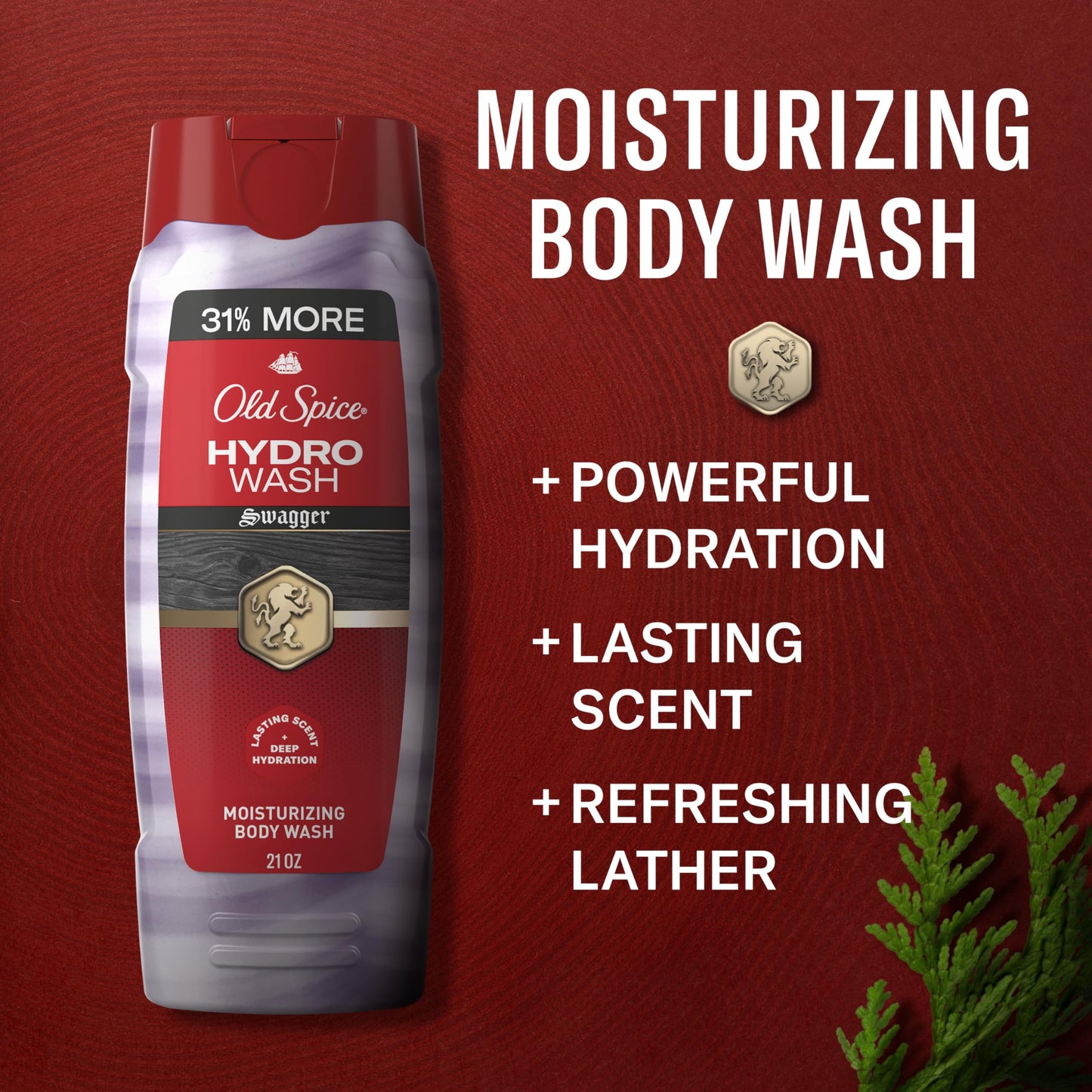 Old Spice Moisturizing Body Wash for Men, Hydro Wash, 2-in-1 Long Lasting Scent & Deep Hydration, 24/7 Shower Fresh, Swagger Scent, 21 oz (Pack of 4)
