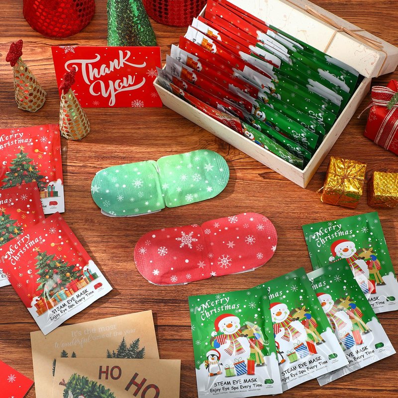 Demissle 60 Pack Christmas Steam Eye Masks Bulk for Dry Eyes Disposable Eyes Masks Cover Self Heating Red and Green Moist Heat Eyemasks Holiday Warm Eye Compress Gift for Women Home Office Travel
