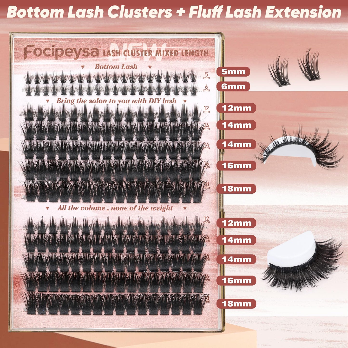 Focipeysa Volume Spike Eyelash Clusters 100D Lash Extensions Kit Fluffy Cluster Lash Extension Kit 12-18mm Spike Lash Clusters Manga Individual Eyelashes Clusters DIY Salon Effect Lash Extension