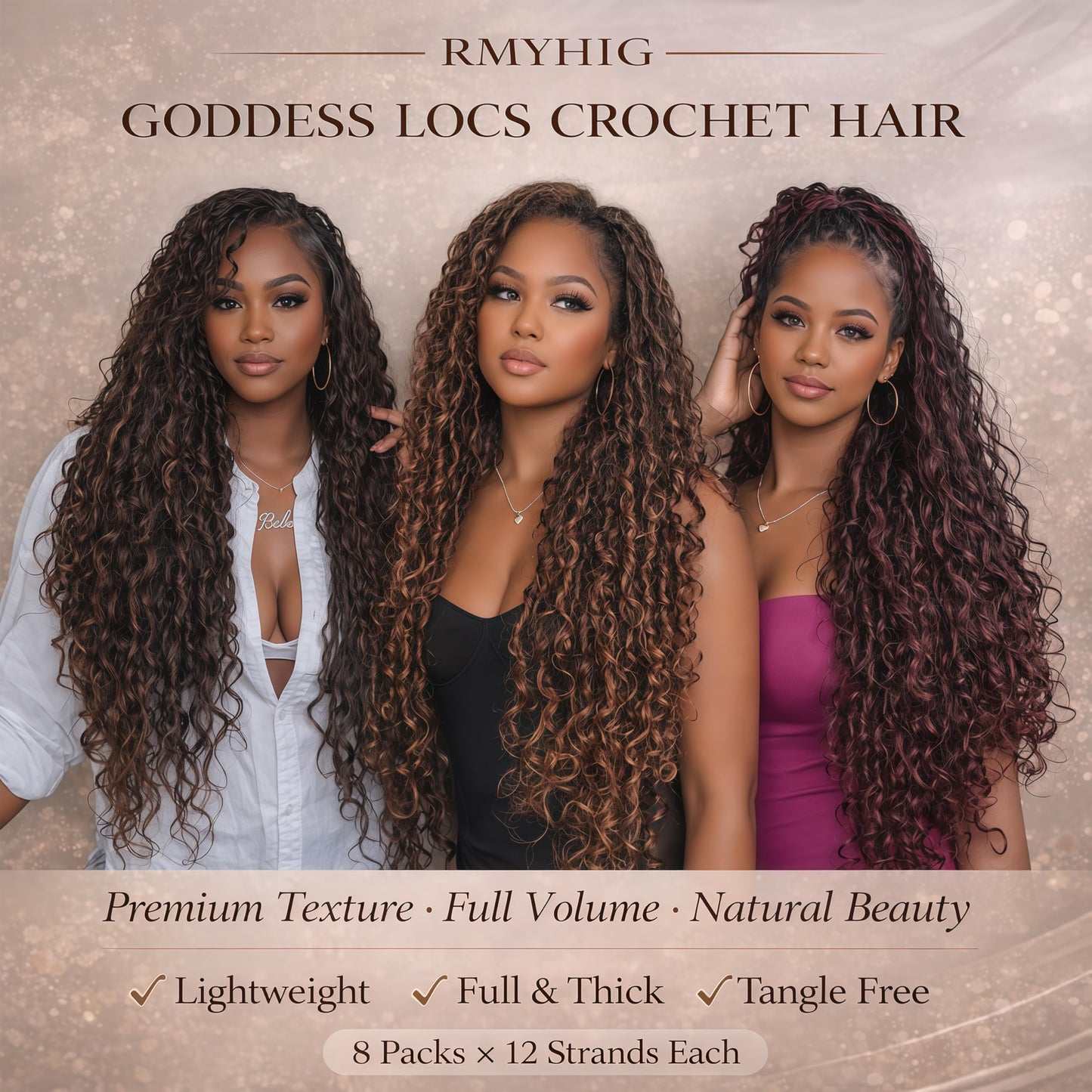 8 Packs Goddess Locs Crochet Hair for Black Women, 18 Inch Human Hair Mix Synthetic Pre-looped Boho Faux Locs with Curly Ends Long River Crochet Hair for Black Women Hair Extensions(1B,18 Inch)
