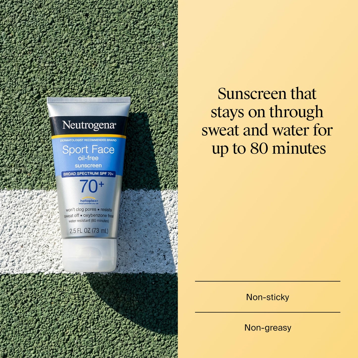 Neutrogena Sport Face Sunscreen Lotion SPF 70+ Oil Free Sweat and Water-Resistant Broad Spectrum UVA UVB Protection Oxybenzone-Free for Active Lifestyles, 2.5 fl oz