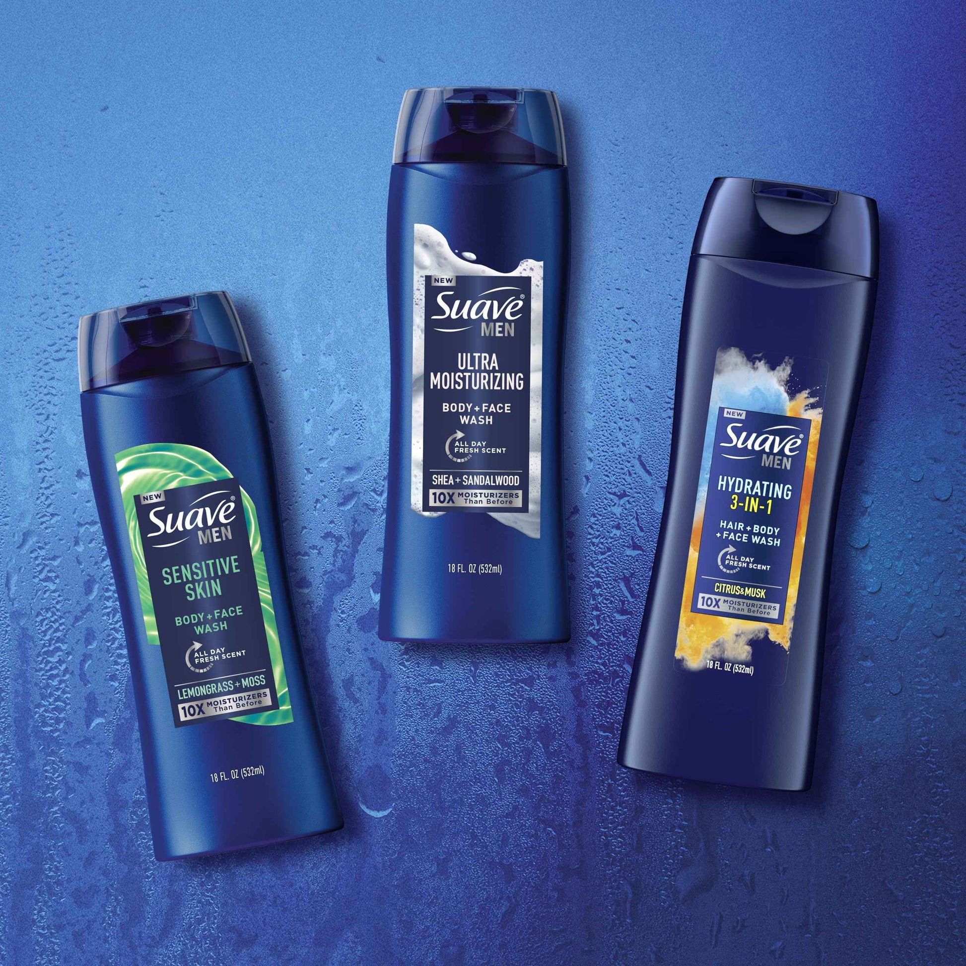 Suave Men Moisturizing Body & Face Wash for Sensitive Skin, Lemongrass scent, No Parabens, No Phtahaltes, 18 Oz Pack of 6