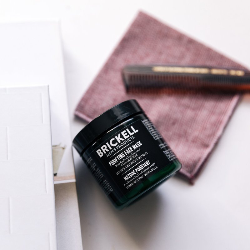 Brickell Men's Purifying Charcoal Face Mask Skin Care Product, Activated Charcoal Facial Mask With Detoxifying Kaolin Clay, Hyaluronic Acid, and Activated Charcoal, 4 Ounce, Unscented