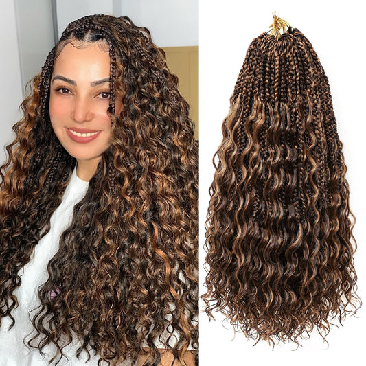 Eerya 8 Packs Boho Goddess Box Braids Crochet Hair for Black Women 16 inch Pre-looped Bohemian Crochet Box Braids With Curly Ends Synthetic Crochet Hair Extensions (16 inch, P4/30)
