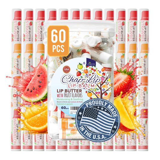 CHAP-LIP Original Lip Balm Hydrating Bulk Chap Stick with Fruit Flavors, Coconut Oil, and Cocoa Butter -Dermatologist Tested Lip Therapy Pack for Men and Women - Made in the USA, 60 Pack