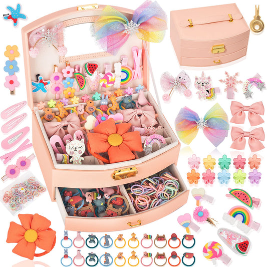 ONECOCOA Hair Accessories for Girls，Teen Girl Gifts Including Jewelry Box/Hair Clips/Hair Barrettes/Hair Ties/Hair Bows，birthday gift for girls age 6 7 8-14（Cute Bear）