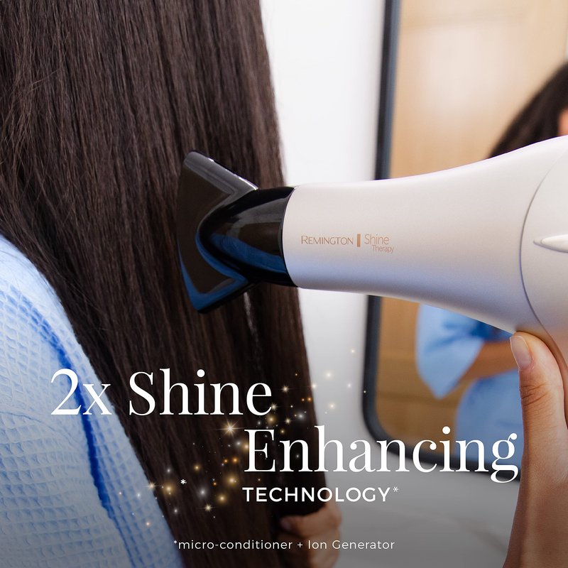 Remington Shine Therapy Hair Dryer with Argan Oil & Keratin, 1875W Ionic Blow Dryer for Frizz Control & Smooth Shine, Ceramic Technology, Lightweight Hair Dryer with Diffuser & Concentrator