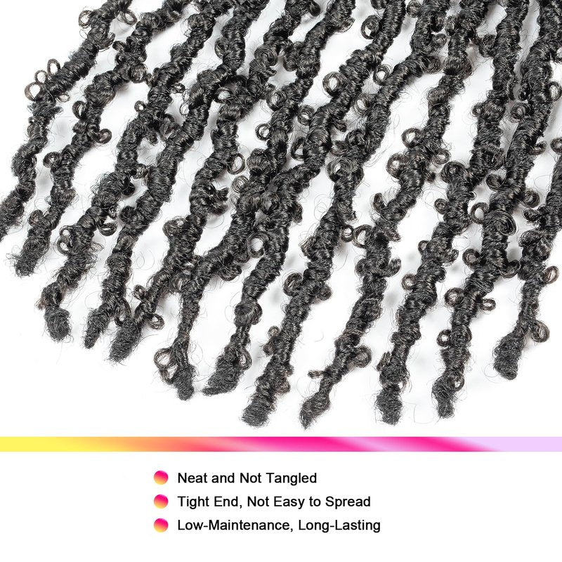 GUOHUI Super Light Butterfly Locs Crochet Hair 12 Inch 6 Packs Pre-Looped Soft Distressed Faux Locs Braids for Women Kids (12 Inch,1B#)
