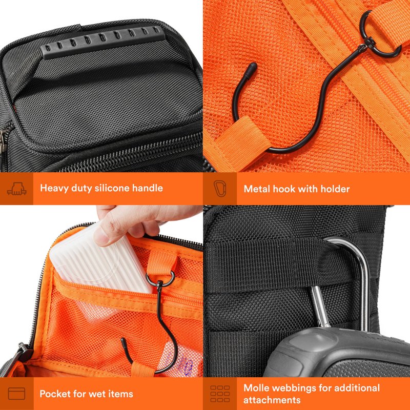 Fitdom Hanging Toiletry Bag Tactical Dopp Kit Case For Men. Perfect For Travel & Storage. Fits Large & Small Cosmetic, Clipper, Toothbrush, Shaving & Shower Care. Best Overnight Organizer