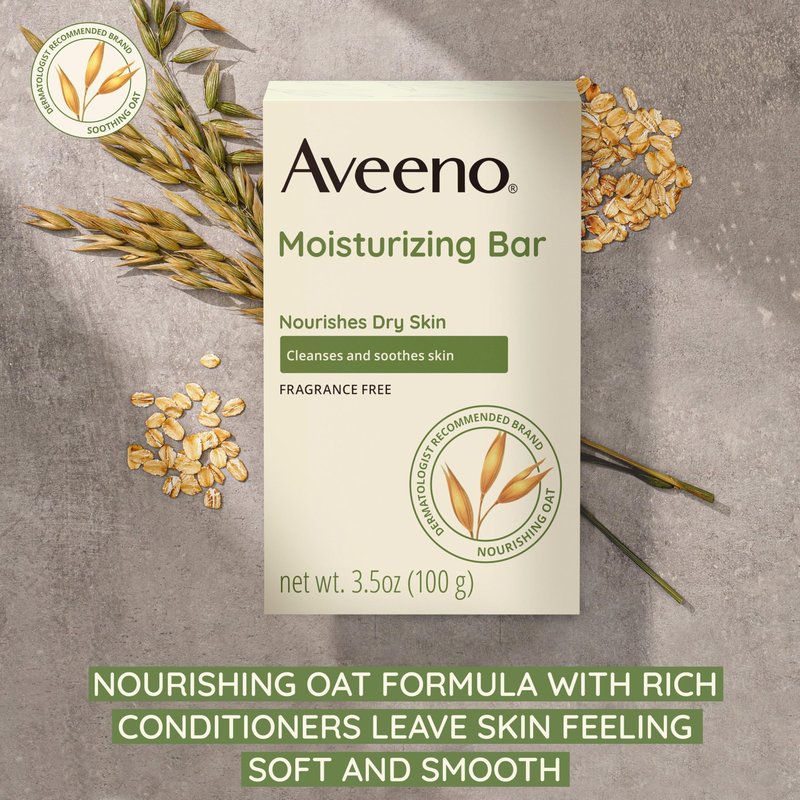 Aveeno Gentle Moisturizing Face Cleansing Bar, Daily Facial Cleanser Bar with Nourishing Oat for Dry Skin, Gently Cleanses & Soothes Skin, Non-Comedogenic & Fragrance-Free, 3.5 oz (Pack Of 8)