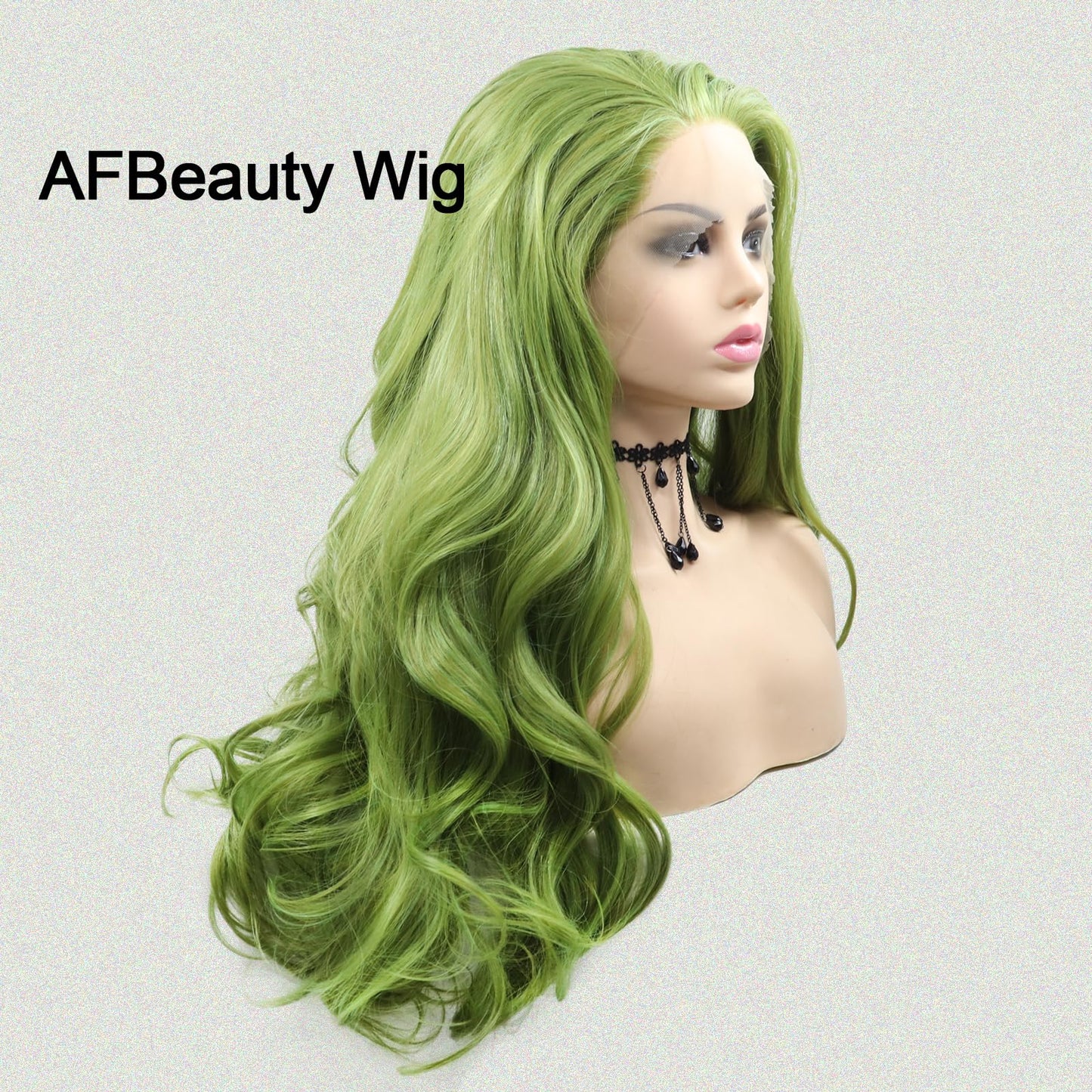 AFBeauty Green Lace Front Wig Body Wave Glueless Lace Wigs Olive Green Long Curly Wavy Pre Plucked Natural Wig Synthetic Heat Resistant Fiber Hair Colorful Wig for Women Daily 24 Inch