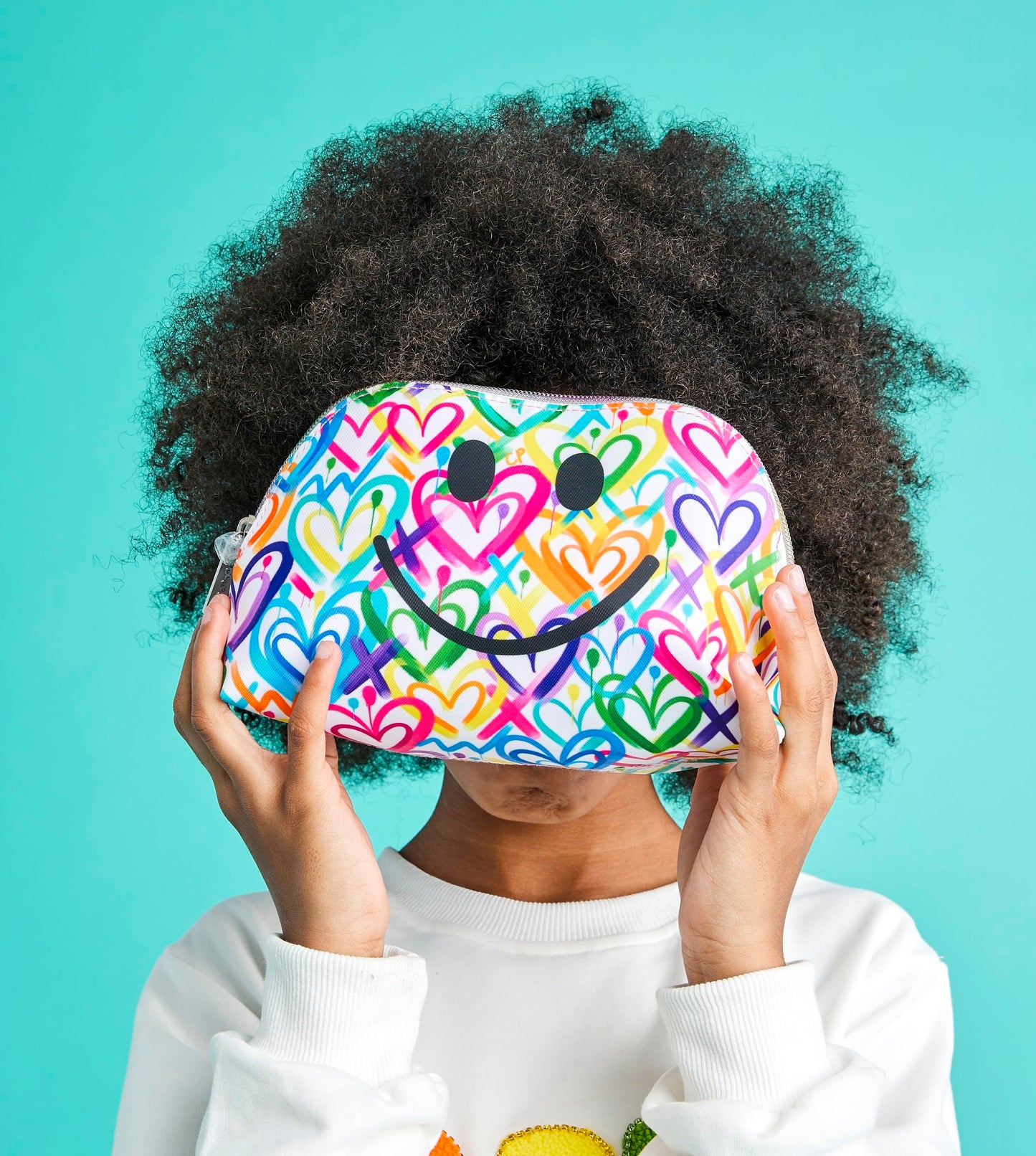 iscream + Corey Paige 8.25" x 5" Fully Lined Wide Zipper Opening Cosmetic Bag - Graffiti Hearts