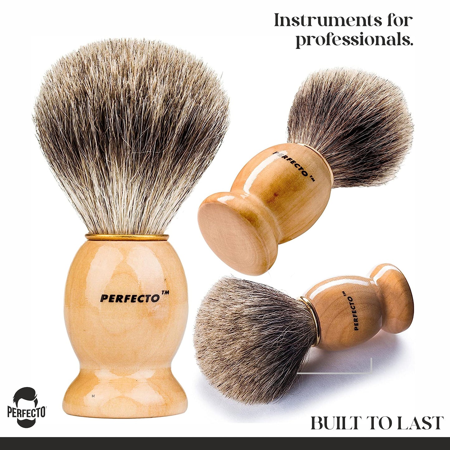 Perfecto 100% Original Pure Badger Shaving Brush, Engineered for The Best Fathers Day Gift. All Methods, Safety Razor, Double Edge Razor, Straight Razor, Shaving Razor, Gift for Dad Badger Brush.