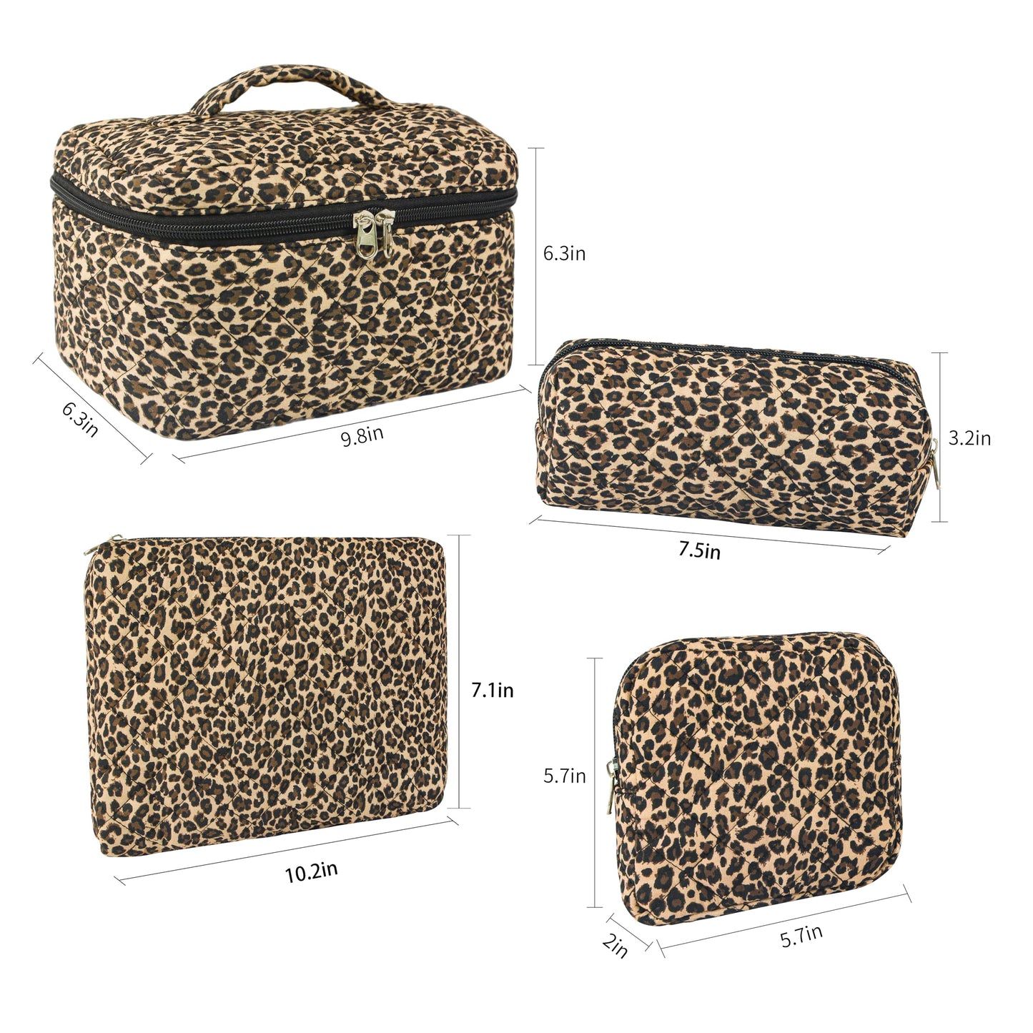 GISMTR 4Pcs Quilted Makeup Bag Set Cute Floral Cosmetic Bag Cotton Coquette Make up Bag Aesthetic Travel Toiletry Bag for Women Girls