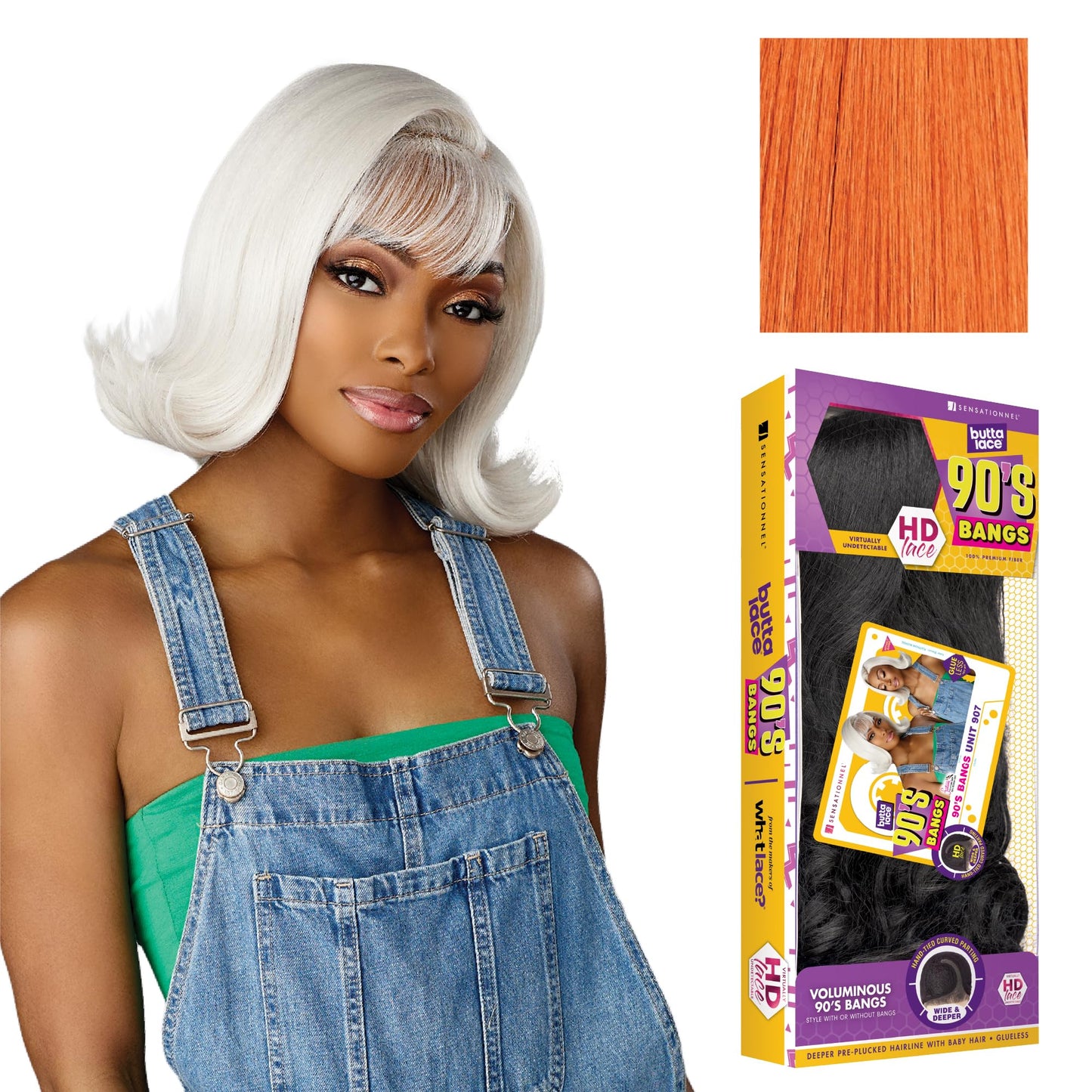Sensationnel Butta Lace 90Sbangs Wigs - Unit 907 Glueless Wide Deep Part Synthetic Preplucked Hairline (BEIGEBLONDE)